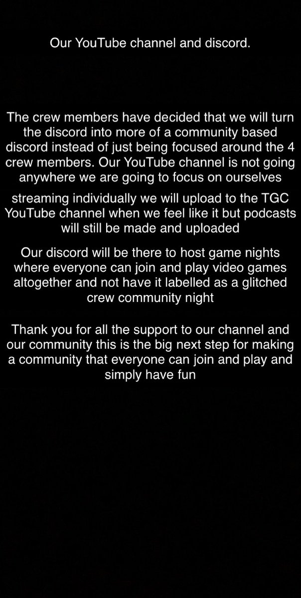 theglitchedcrew's tweet photo. A message about TGC https://t.co/FRY1M7UI9z