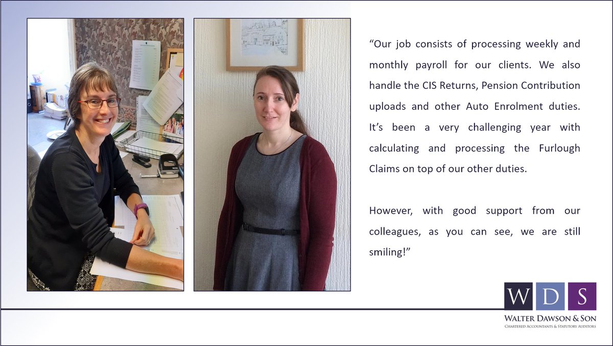 WDSaccountants's tweet photo. Anne & Claire are newer members of the @WDSPayroll team due to acquiring a new office, with years of experience working in #Payroll theyโre bringing fresh expertise to #TeamWDS. #NPW20 https://t.co/klT1x2SOep
