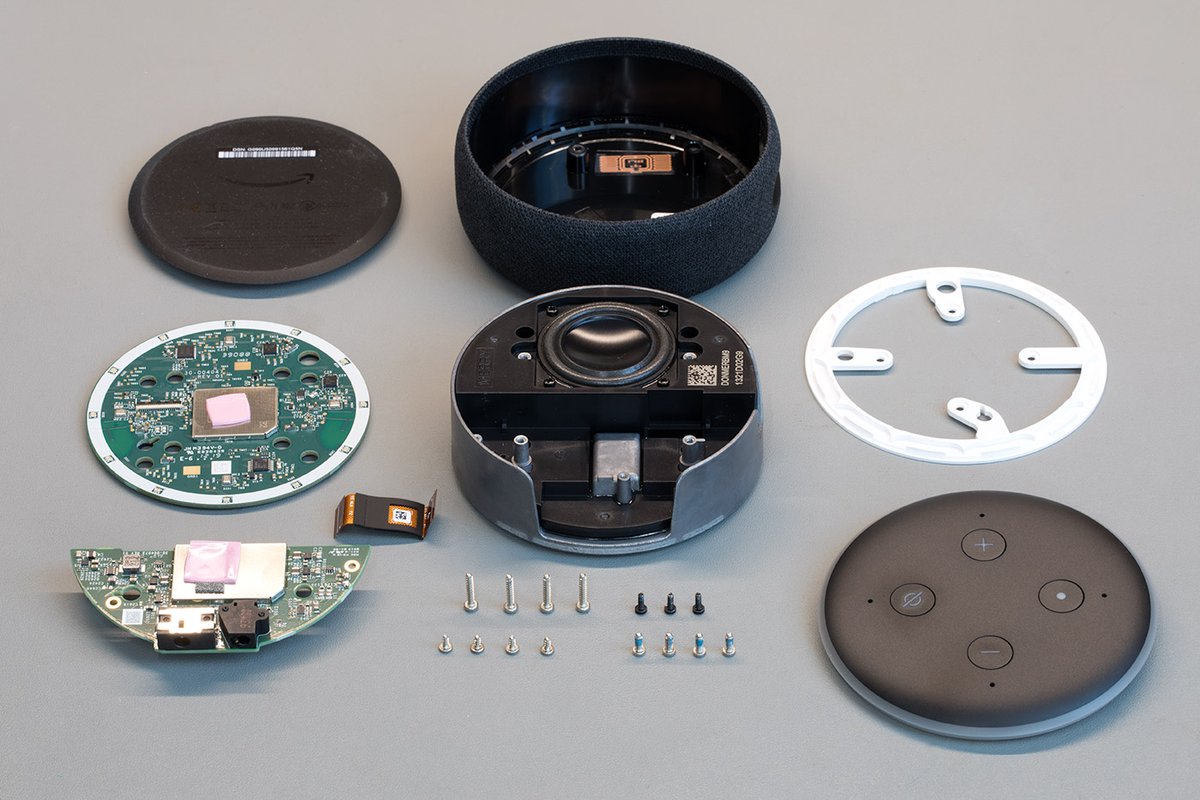 We need #smartspeaker devices to build #private+#privacy-based #voicefirst #personalAssistant solutions.

Desiderata: open-hardware + open-standard protocols + (#opensource) embedded software. Inexpensive #hardware.
Any idea/suggestions?

Photo shows a dissected famous device