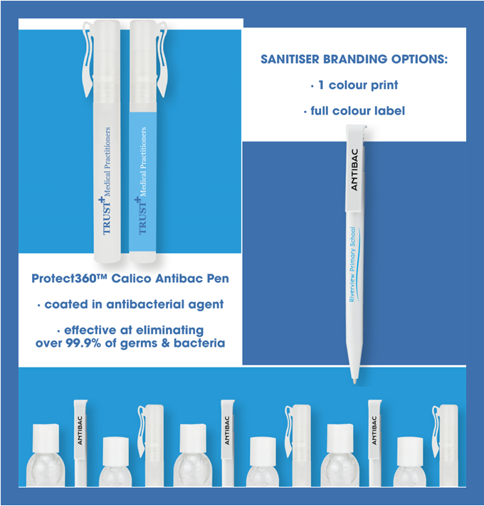 ProductSourcePS's tweet photo. New Product Launch! 🚀⠀
⠀
The Protect360 Range is now here! Including Antibacterial Calico Pen and Hand Sanitisers in 3 sizes! ⠀
⠀
Get in touch with your preferred promo product distributor today...⠀ https://t.co/SpMESPHuyk