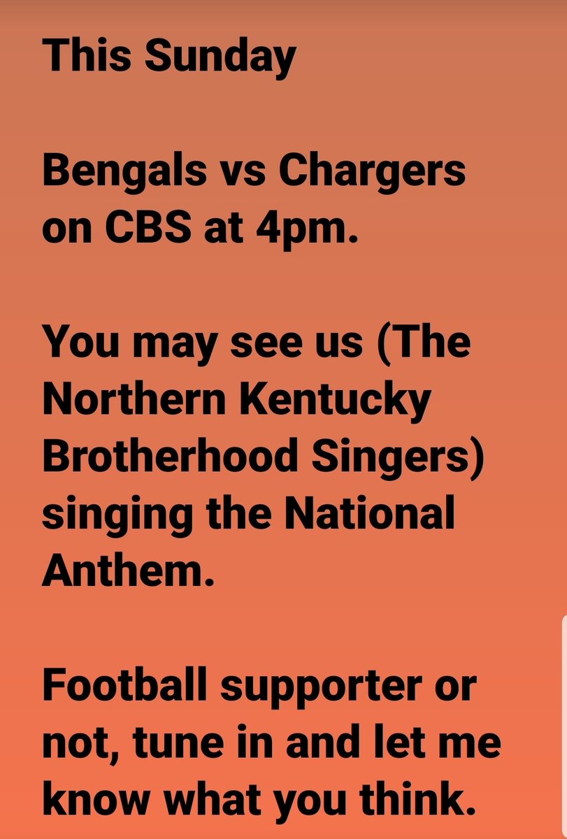BrotherhoodSing's tweet photo. @Bengals vs @Chargers Home Opener #Honored https://t.co/2OHgohczfP