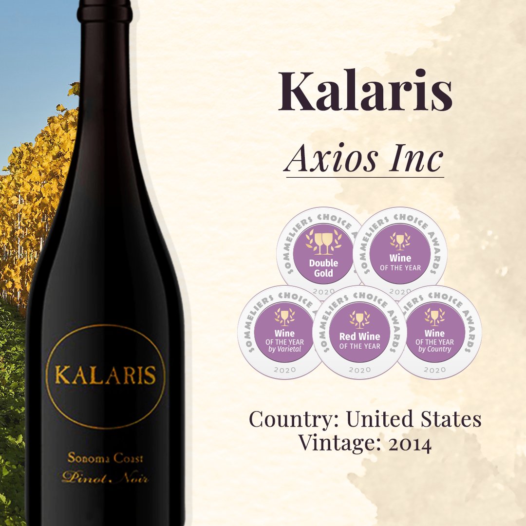 SommChoiceAward's tweet photo. Make way for 𝟮𝟬𝟮𝟬 𝗪𝗶𝗻𝗲 𝗢𝗳 𝗧𝗵𝗲 𝗬𝗲𝗮𝗿 🏆🥳🤩
2014 Pinot Noir #KalarisWines by #AxiosWine with a smashing score of 𝟵𝟴 𝗽𝗼𝗶𝗻𝘁𝘀 🎉 bagged: Double Gold, Red Wine Of The Year, Wine Of The Year By Varietal, &amp; Wine Of The Year By Country

Congratulations @axioswine https://t.co/WoRGpDsLZa