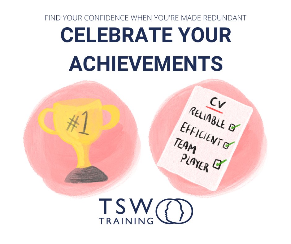 TSWTraining's tweet photo. 17 must-read tips to help protect your self-esteem and safeguard your professional confidence if you're made redundant https://t.co/oQQNn2KlPU

#5 Every project you worked on had an outcome - share the results and celebrate your achievements for an instant confidence boost https://t.co/Uc9qxa6BAo