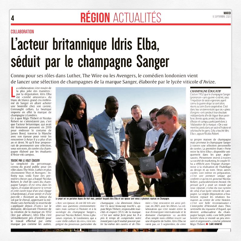 𝗖𝗛𝗔𝗠𝗣𝗔𝗚𝗡𝗘 𝗦𝗔𝗡𝗚𝗘𝗥 x 𝗜𝗗𝗥𝗜𝗦 𝗘𝗟𝗕𝗔

Our Blanc de Blancs Grand Cru, produced by our Cellar Master using grapes from the Avize Viti Campus estate, allow us to create exceptional champagnes.

@portenoirewines @connaughtcellars @idriselba