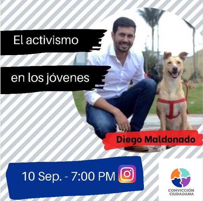 ConviccionC's tweet photo. #ConvicciónCiudadana #CC
No se pierdan nuestra transmisión por IG live con @DiegoMaldonadoR cofundador de @actuadiferente1
Dialogaremos sobre el #Activismo en los #Jóvenes https://t.co/mkXZe1f684