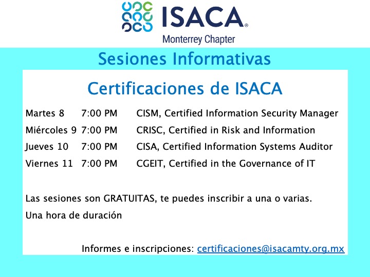 isacamty's tweet photo. HOY la sesión de CISM, si estas interesado inscribirte
certificaciones@isacamty.org.mx https://t.co/vbOWRSURaU