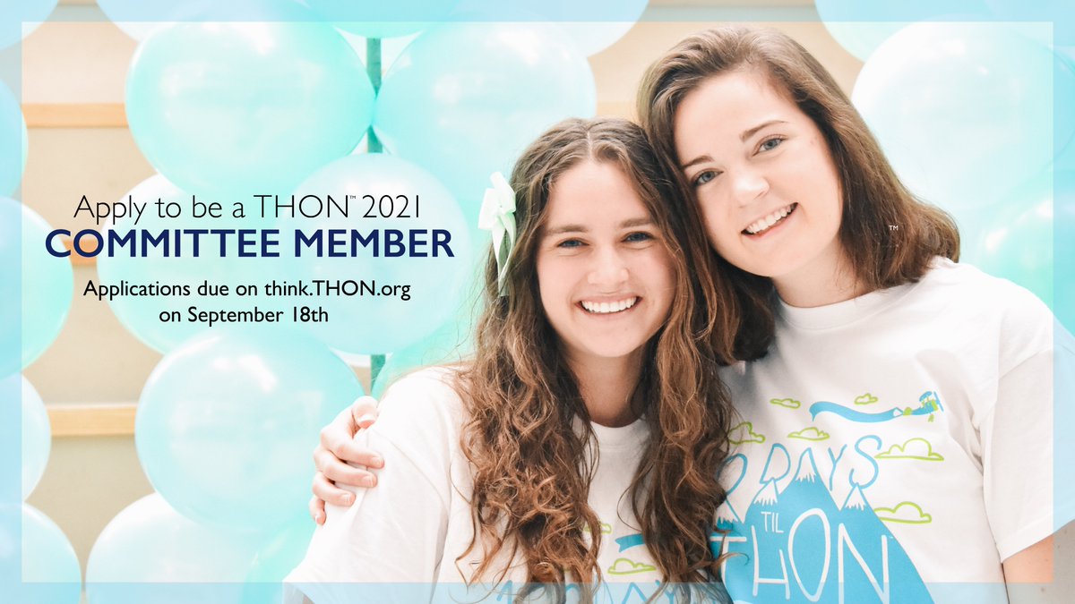 THON's tweet photo. You are the first step in making a difference in the life of a child. Committee Member applications for THON 2021 are now LIVE on https://t.co/PsHxUFrtsL and are due by September 18 at 5pm. Join us in the fight against childhood cancer! #FTK https://t.co/dNGd2x9t8z