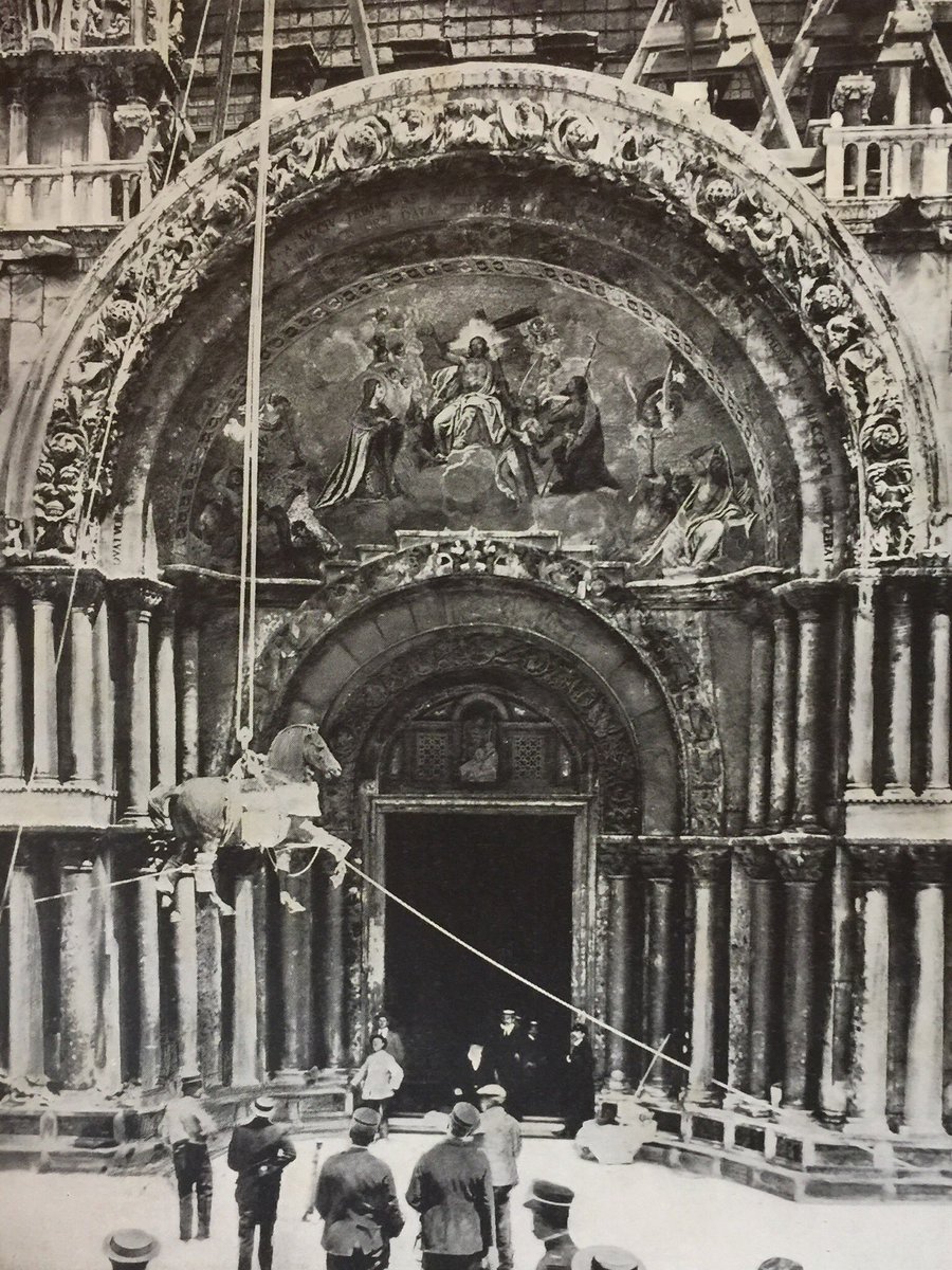 The facade of San Marco was boarded up & the bronze horses taken down