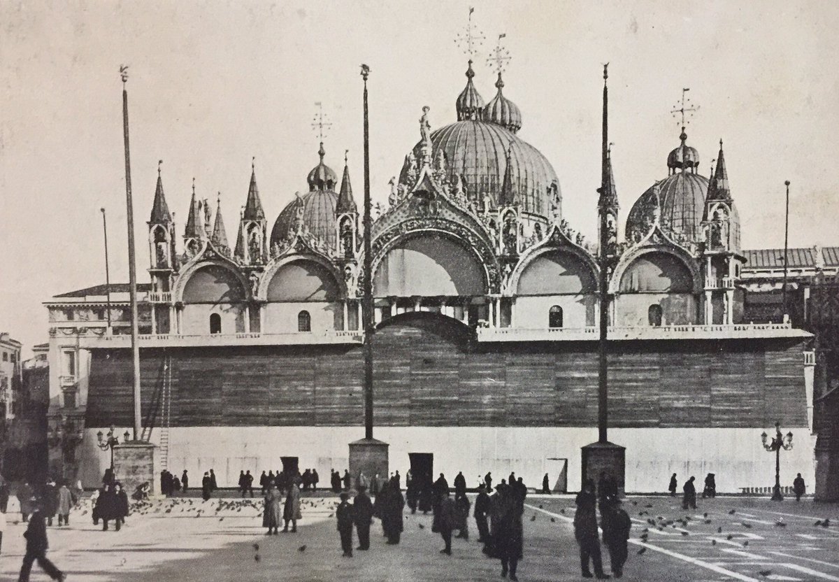The facade of San Marco was boarded up & the bronze horses taken down