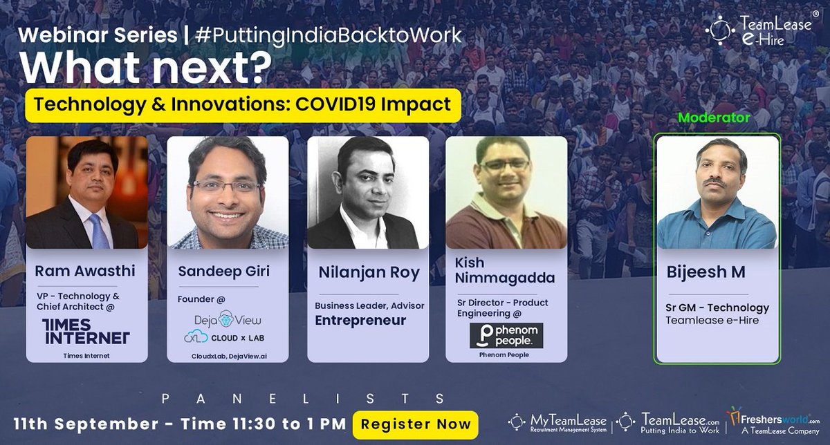 Freshersworld's tweet photo. We are back with our 7th part of this #Webinar Series of #PutiingIndiaBacktoWork
#RegisterNow: https://t.co/7zGkrL4Ccs
#TechnologyWebinar #TechWebinar #COVID19Impact #SocialTechnology #RuralTechnology #Technology #ArtificialIntelligence #MachineLearning #AI #ML #DeepLearning https://t.co/atVqOhAeSQ