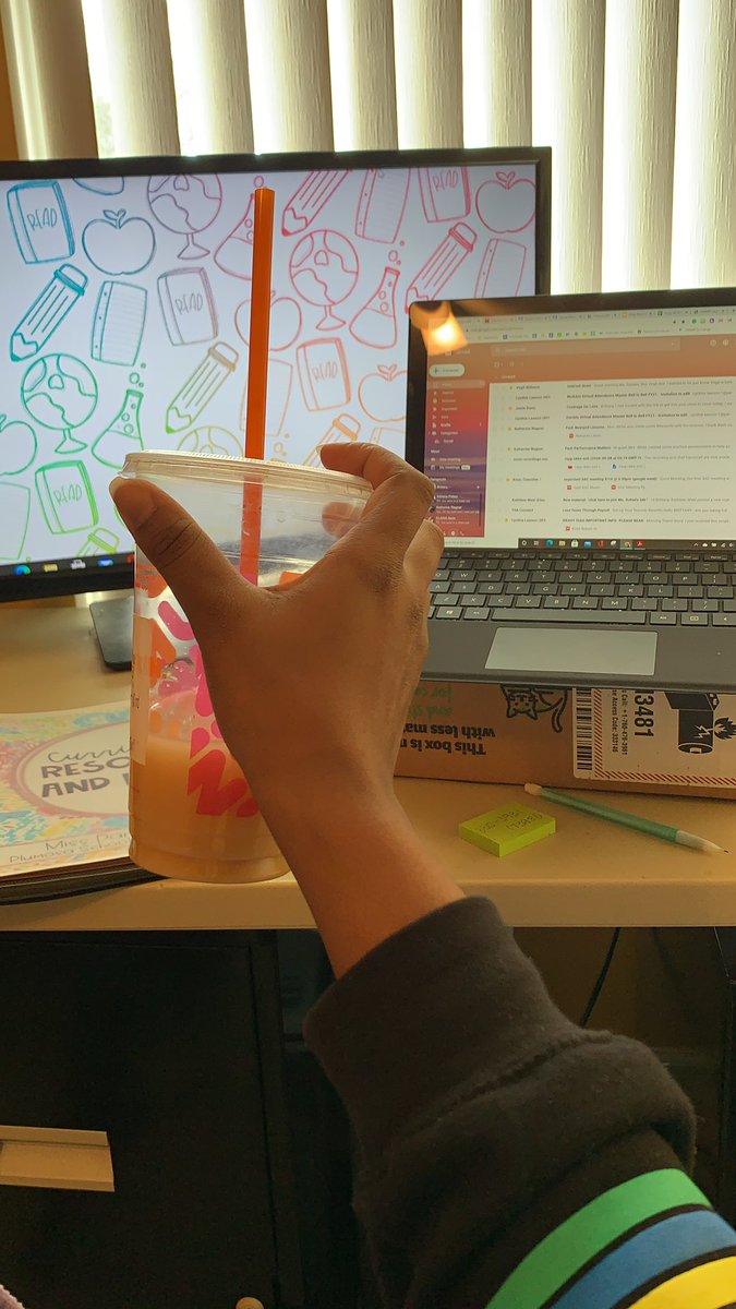 heybrittdaniels's tweet photo. Day 6 virtual teaching and I think I’ve finally got a good set up. Please note my high tech cardboard box computer holder 😂 Also, dual screens where have you been all my life?! Happy teaching 🧡 https://t.co/9i0kQr0uMc