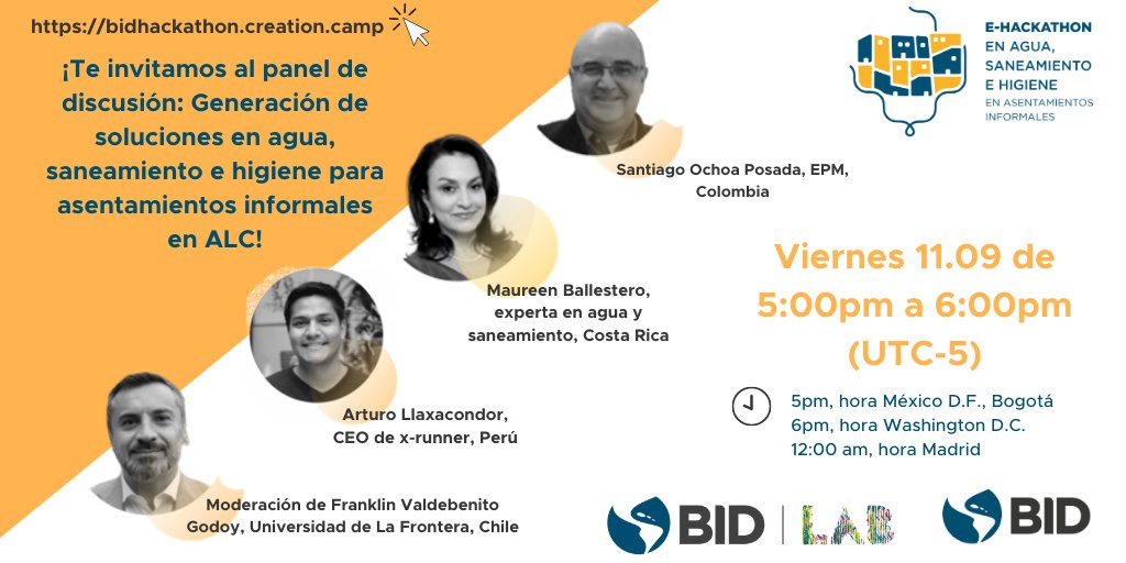 IDB_Lab's tweet photo. Lavarse las manos puede prevenir enfermedades y el #COVID, pero la @WHO estima que en el 🌎 2 de cada 5 personas no tienen este servicio en casa. Acompáñanos este viernes 11/Sep 6:00pm EST a conocer posibles soluciones para asentamientos informales ALC👉https://t.co/kTALKgbgBi https://t.co/5oI0TPeR7F