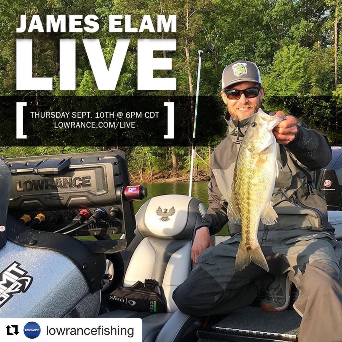 I’m going on the water Tuesday evening for a live webinar with Lowrance. Tune in at Lowrance.com/live at 6pm ct and check it out! #lowrancefishing
