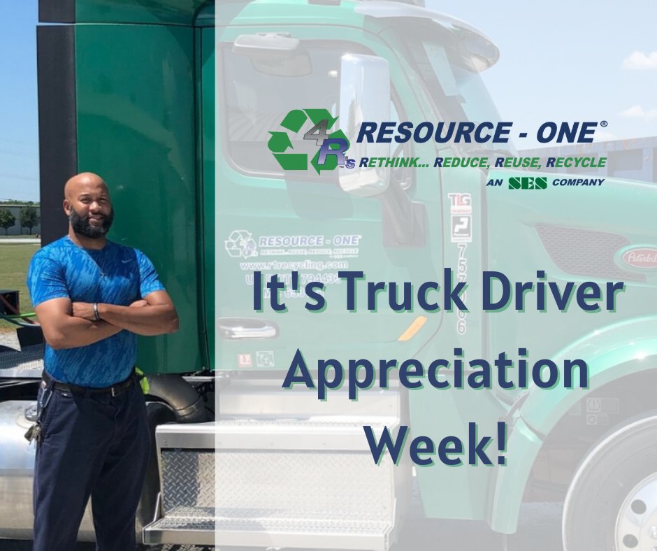 RecyclingOne's tweet photo. It’s 🚛 Truck Driver Appreciation Week! And, we really appreciate our truck drivers that help keep R1 going every day! Thank you again for all you do. #truckdriverappreciationweek #R1 #4Rs #ResourceOne https://t.co/FV2n8me6ed