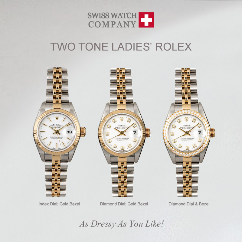SwissWatchCo's tweet photo. Ladies Rolex watches in two-tone. With and without diamonds. Dress it up or dress it down!

https://t.co/PCV1rg20fD https://t.co/mvms9c02no
