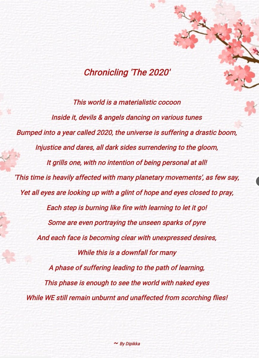 Penning about 2020 allowed to enter the path of #light. This time, we are gonna fight the plight! Staying stronger 💛

#2020challenge #HOPE #COVID19 #burning #floods #RheaChakraborty #ChinaIndiaFaceoff #DonaldTrump #BlackLivesMatter #RIP #SureshRaina