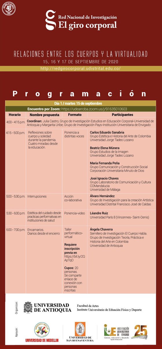 red_giro's tweet photo. #Encuentro Relaciones entre los cuerpos y la virtualidad - Día 1, 15 de septiembre

- Enlace para el encuentro:  https://t.co/nlCoakCZ2t

- Enlace para inscripción al taller del día 1: https://t.co/eu9gUlpDQV https://t.co/QB5580Z8Vu