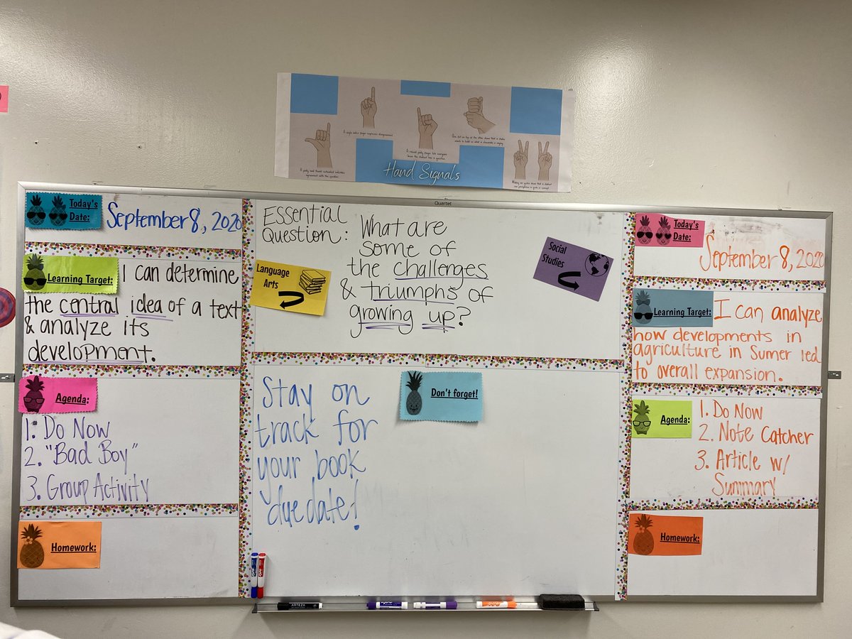 hamcoschools's tweet photo. All of our teachers post the day's Clear Learning Target to help students understand what they are supposed to learn from the lesson. Here is what students (on campus & at home) are learning today in Mrs. Whitaker's 6th grade ELA & social studies classes at Brown MS! #HCSonTarget https://t.co/eJCk2WxBIc