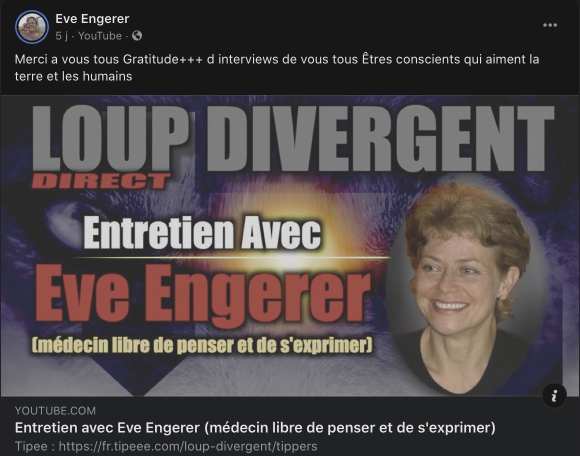 Un dernier. Elle a beaucoup appréciée l'invitation de la chaine complotiste d'extrême droite de "Loup Divergent" sur la covid et la 5G. Loup Divergent, c'est le monsieur qui souhaite l'exécution de ses adversaires idéologiques. Ecoutez-le :  https://twitter.com/tristanmf/status/1255158186090344449