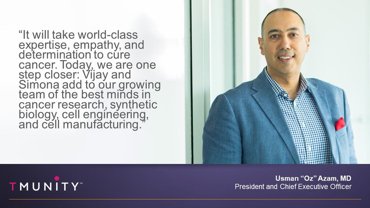 Tmunity Therapeutics (@tmunitytx) on Twitter photo Today we welcomed <a href="/VijayReddyMD/">Vijay Reddy</a> and <a href="/SimonaKing3/">Simona King</a> as our Chief Research Officer and Chief Financial Officer. Let’s cure cancer. #tmunitytx Today we welcomed <a href="/VijayReddyMD/">Vijay Reddy</a> and <a href="/SimonaKing3/">Simona King</a> as our Chief Research Officer and Chief Financial Officer. Let’s cure cancer. #tmunitytx
