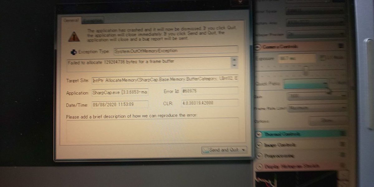 solt2014a's tweet image. 繋がったが変なエラーが出た。
それと露出が操作できないみたい。

#sharpCap