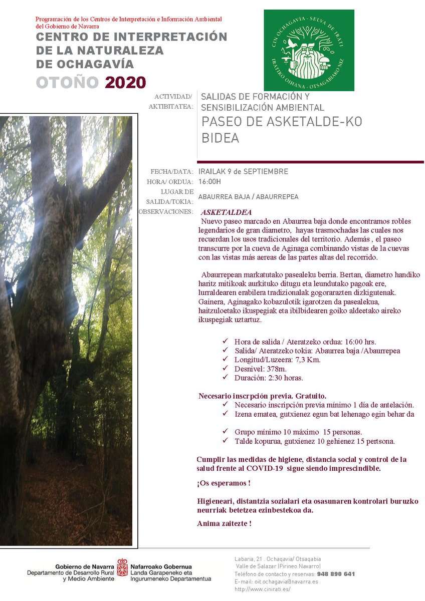 IratiBizia's tweet photo. 🥾El Centro de la Naturaleza de #Ochagavía te propone mañana, 9 de septiembre, conocer el sendero recién marcado de Asketaldea (7,3 km, 378 m de desnivel). Salida a las 16:00 desde #Abaurrea Baja. Necesaria inscripción previa: Tfno: 948 890 641. Mail: oit.ochagavia@navarra.es https://t.co/ZZS0lyifPU