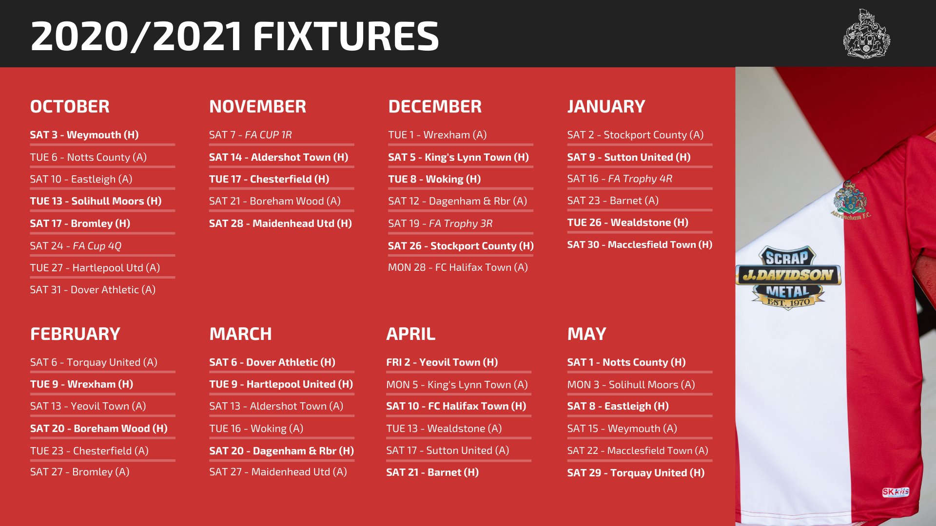 Altrincham FC on X: Alty will kick the season off at home to Weymouth, and  contest the Christmas fixtures with Stockport County. Full fixtures below!  📅  / X