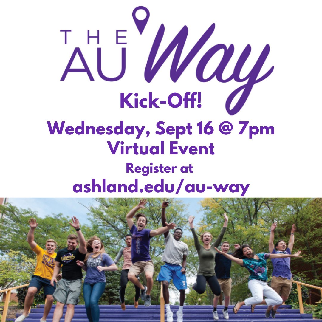 ashlandadvising's tweet photo. Looking for a way to #connect with the AU community, #collaborate with others, identify steps towards your #lifecalling AND earn prizes along the way? Register for #TheAUWay at https://t.co/co5OFaEGo3 and attend our virtual Kick-Off event next week! https://t.co/AbLKRqAPWH