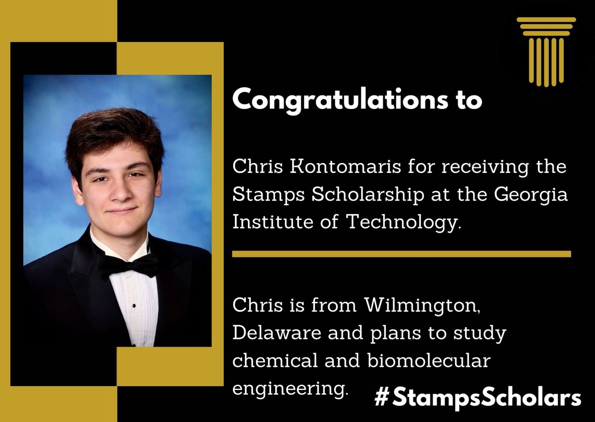 stamps_scholars's tweet photo. Congratulations to incoming @GeorgiaTech #StampsScholar Chris Kontomaris. Chris is from Wilmington, Delaware and plans to study chemical and biomolecular engineering. https://t.co/XBYOQxpKFd