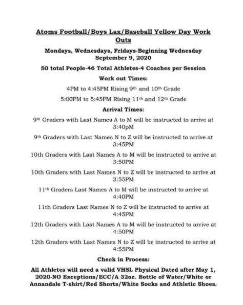 Lax workouts start tomorrow September 9th. You must have a valid physical and water bottle to participate. Red shorts, white shirt, and white socks. See you there.