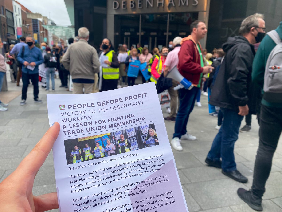 People Before Profit is handing out these leaflets at the  #Debenhams protest on Henry St.
