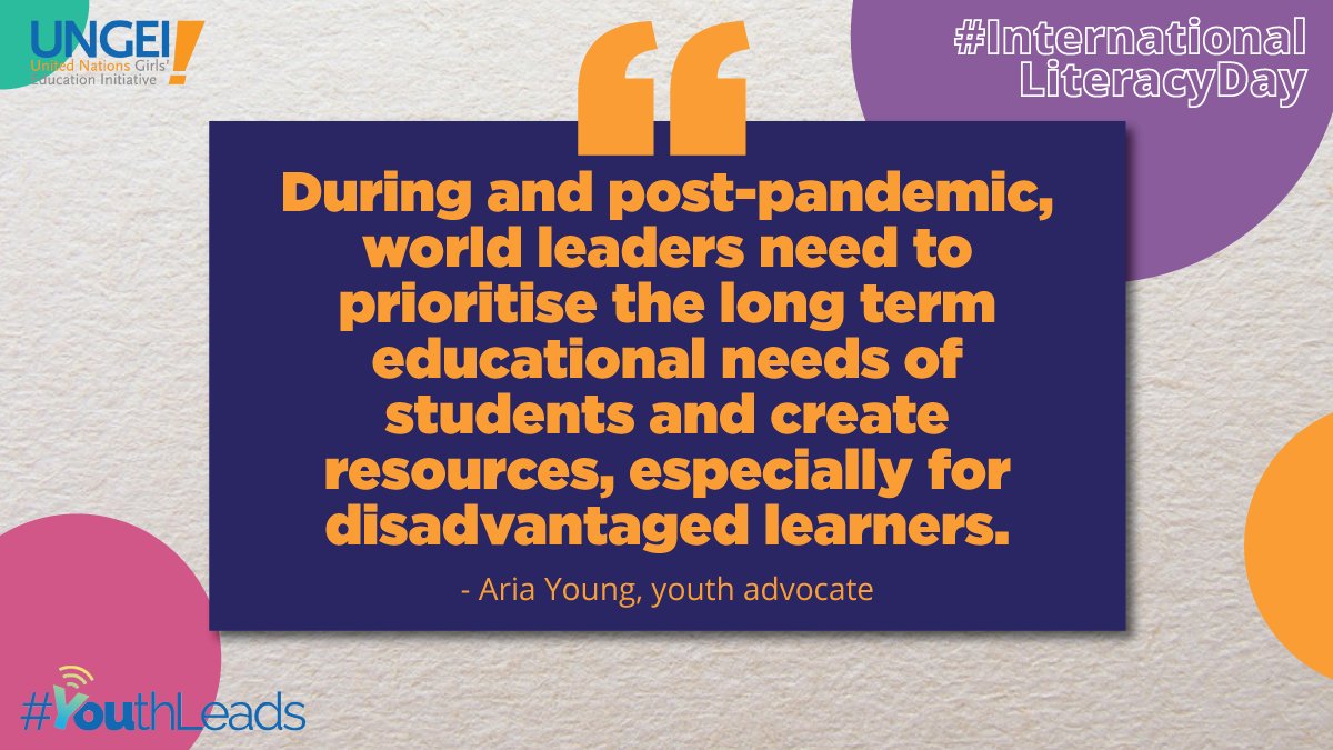 This #LiteracyDay we stand with youth advocate <a href="/AriaQYoung/">Aria Young</a> to demand that no girl is left behind!

We must work together now to ensure that all girls have access to safe, quality, inclusive education &amp; learning during and after this crisis. 

#LeaveNoGirlBehind #YouthLeads