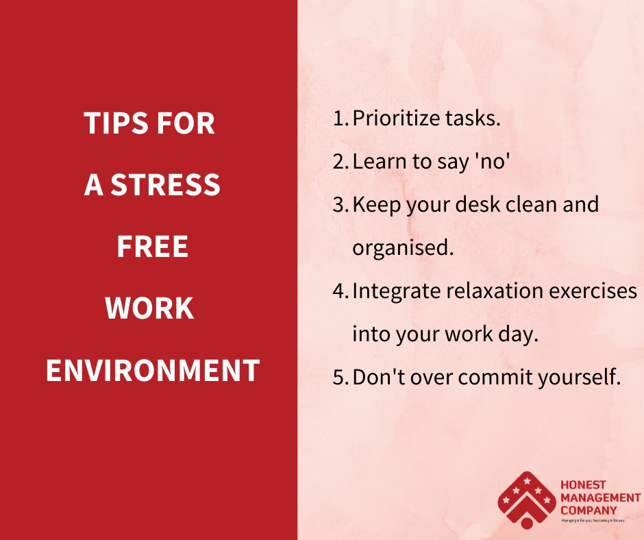 HonestMgtCo's tweet photo. Tips for a stress-free work environment.
#TuedayTips https://t.co/pToyoK4dns