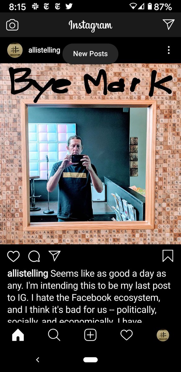 allistelling's tweet photo. Just put this up as my last contribution to @instagram before I use it as a read-only service and take the app off my phone. Sticking w Twitter (for now). So, yeah, #byeMark. https://t.co/qkhSTzx2dx