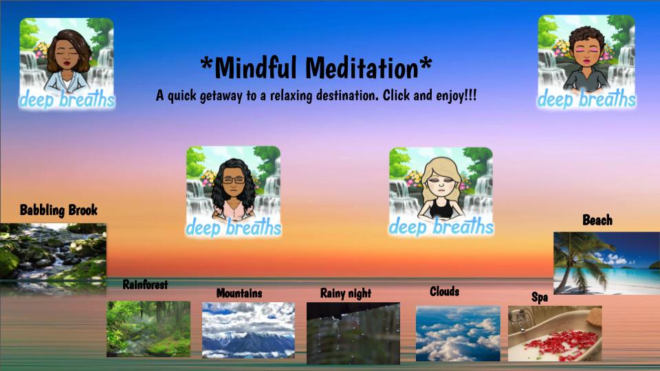 advocate_1's tweet photo. 😍🥳In an effort to support our #premiereprofessional @LoydEAuman staff/teacher family, I created a version of #mindfulmeditation quick "getaway" to various peaceful destinations! #selfcare #eduministry #LeadByExample https://t.co/Dh6lMf6ard