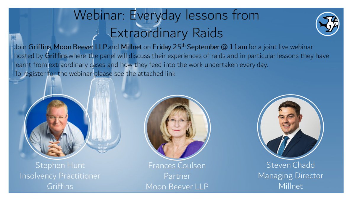 Join us for our next webinar on Friday 25th September where Stephen Hunt and our guest speakers will be discussing their experiences and lessons they have learnt from the everyday to extraordinary raids.

To register please visit us02web.zoom.us/webinar/regist…