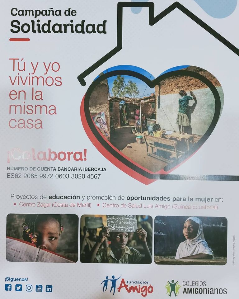 amigonianosLA's tweet photo. ➡️Ya tenemos cartel para la Campaña de Solidaridad de @coleamigoniano y @Fundacion_Amigo, cuyos centros beneficiarios serán el Centro Zagal de Costa de Marfil y el Centro de Salud Luis Amigó de Guinea Ecuatorial
📌El lema de este nuevo curso : "Tú y yo vivimos en la misma casa". https://t.co/BlTH3PaVnr