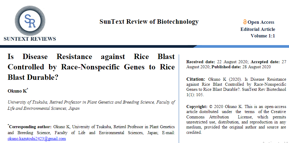 SunTextReviews's tweet photo. https://t.co/7SryDashkO
Is Disease Resistance against Rice Blast Controlled by Race-Nonspecific Genes to Rice Blast Durable? https://t.co/NWvXsfvxei