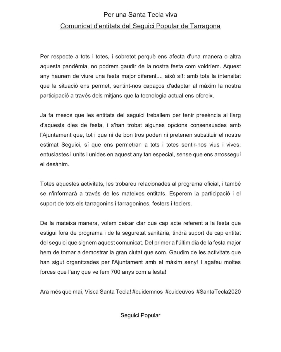 bgitanestgn's tweet photo. ⚠️ COMUNICATDE LES ENTITATS DEL SEGUICI POPULAR DE TARRAGONA ⚠️
#Cuidemnos #Cuideuvos #SantaTecla2020 #Gitanillas #CulturaSegura https://t.co/qm0NTnK6mG