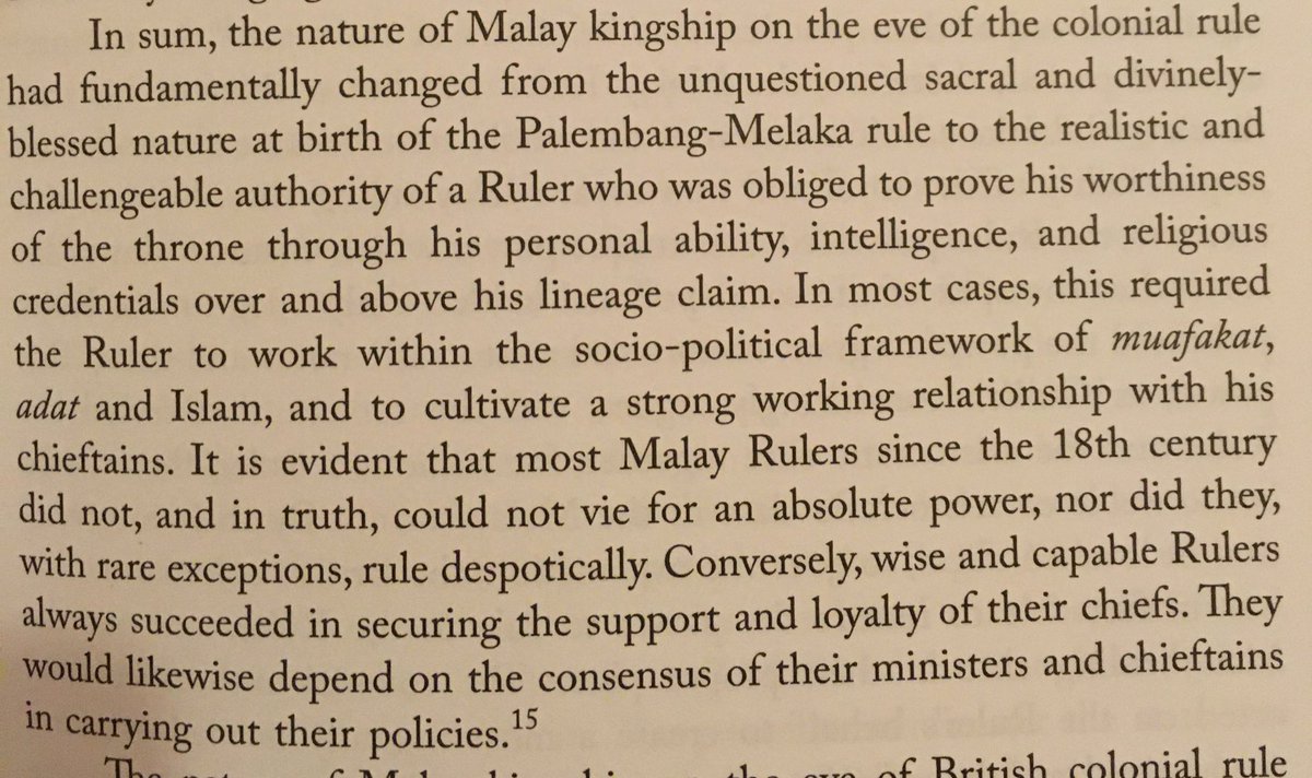 Summary for chapter 1: Malay rulers were transformed from divinely-blessed up to 1699 to the ones that could be challenged on the even of British colonialism