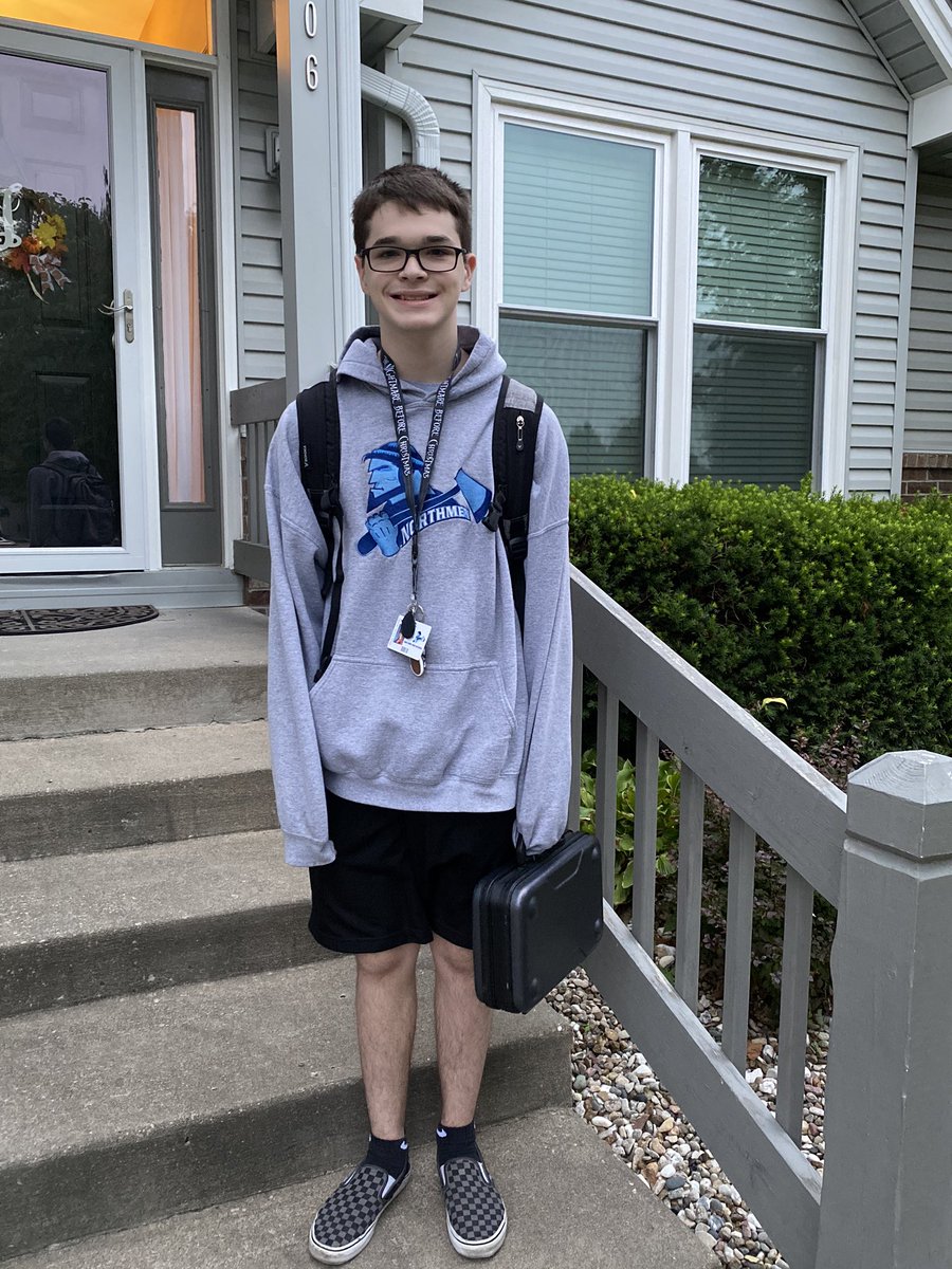 nickapot's tweet photo. Our tradition first day of school pics might look a little different 😷 BUT we’re excited. This will be Nick’s sophomore yr at @Northmen_OPHS. Here’s to a new year &amp; new adventures!! Let’s go Northmen💙 #NKC1stDay #ForTheFamily https://t.co/4DziXQsGEC