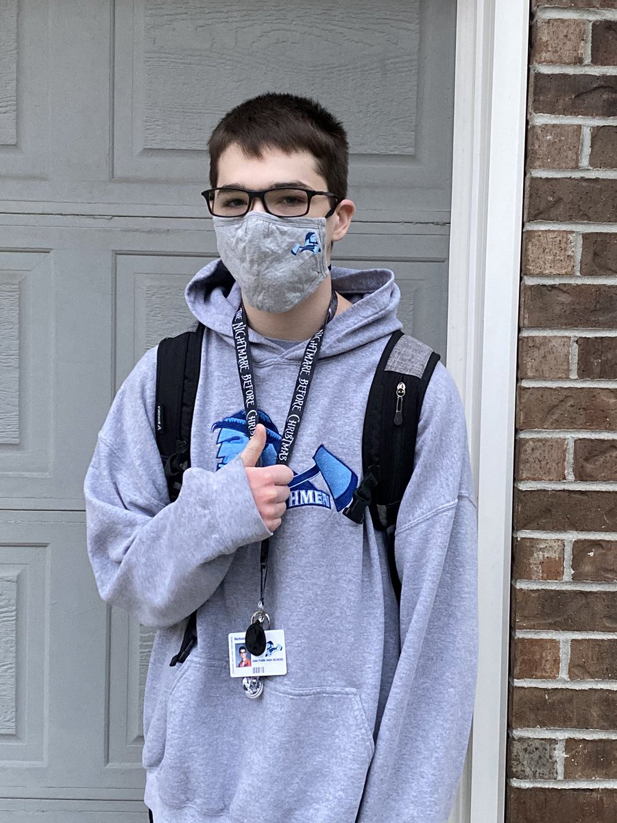 nickapot's tweet photo. Our tradition first day of school pics might look a little different 😷 BUT we’re excited. This will be Nick’s sophomore yr at @Northmen_OPHS. Here’s to a new year &amp; new adventures!! Let’s go Northmen💙 #NKC1stDay #ForTheFamily https://t.co/4DziXQsGEC