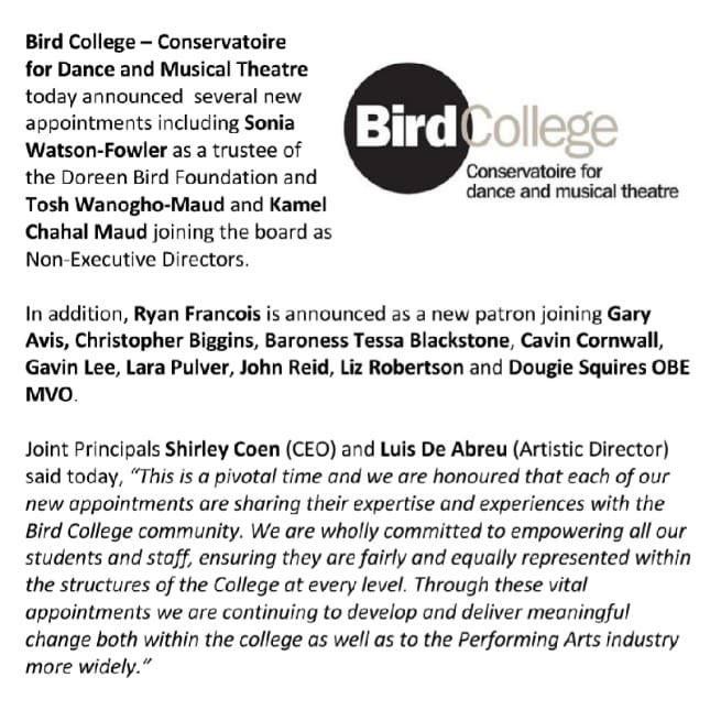The_AMTC's tweet photo. Exciting news @BirdCollegeUK ! @TheHackneyPoet @SwopDancer @T0SHEE @luisdeabreu66 @The_AMTC https://t.co/u8k15JtDNs