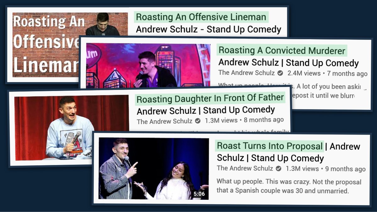 4/ So Schulz started honing his improv. Because learning to roast the crowd meant new content every night.He'd film every show. Sometimes 7 in one weekend. Hoping to get one electric clip for YouTube.