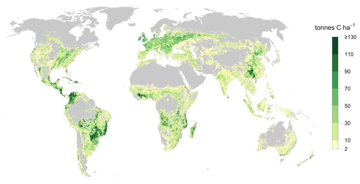 We found that not all animal agricultural production is created equal, and some areas like parts of Europe and S. American Atlantic forests, have huge potential to conserve carbon by scaling back production. Dark green areas = more CO2 drawdown by native forests.