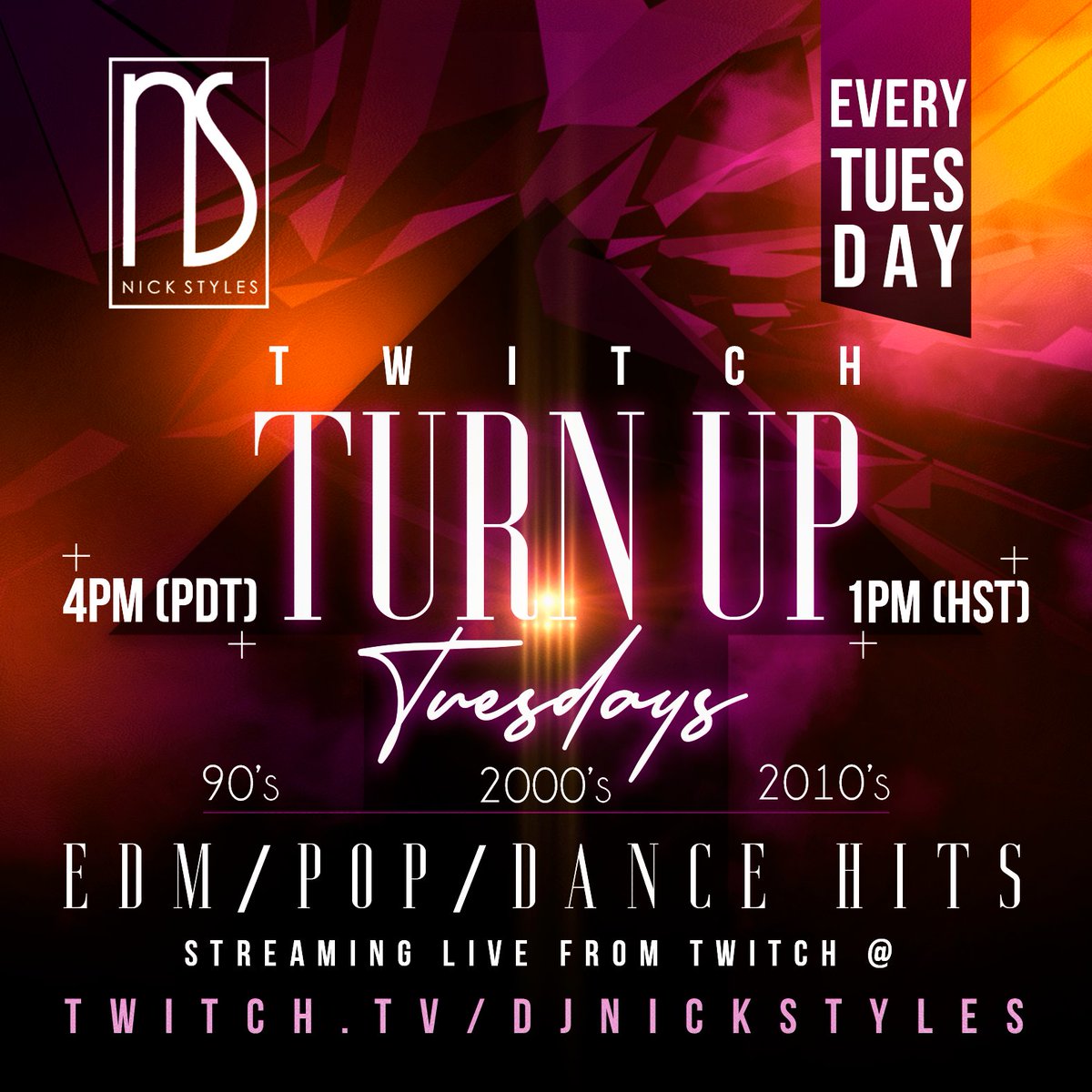 djnickstyles's tweet photo. House, Dance, EDM 90'S-2010'S! Get ready for Turn Up TUESDAY! Today @ 4PM [PDT] / 1PM [HST] https://t.co/ey9P44itHA
.
.
#dancemusic #edm #mrturnup #stylesohana #twitchfam #twitchdj #djnickstyles #housemusic #hypestdjontwitch #turnuptuesday #glowsticks #snackysnacks #mukbang https://t.co/a7RDYbAL5n