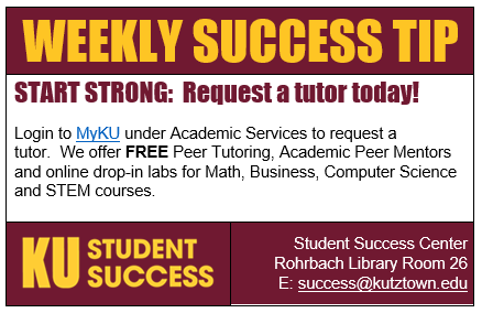 KUDeanStudents's tweet photo. It's never to early to ask for help! Take advantage of these resources and make this your best semester yet! π»ππ―
#requestatutor #studentsuccess #bestsemester https://t.co/etuzgOtKdf