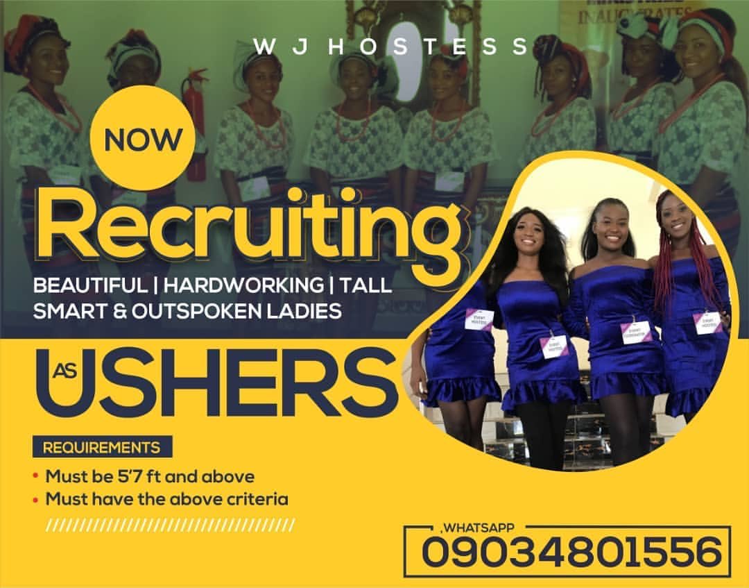 Ibadan247's tweet photo. WJ Hostess Ibadan are recruiting!!!

Check the flier for more information.

#eventplanning #eventplannersinibadan #ushersinnigeria #ushersorbit #eventcoordinators #eventplanners #hostessesinibadan https://t.co/wmdcSdNCmz
