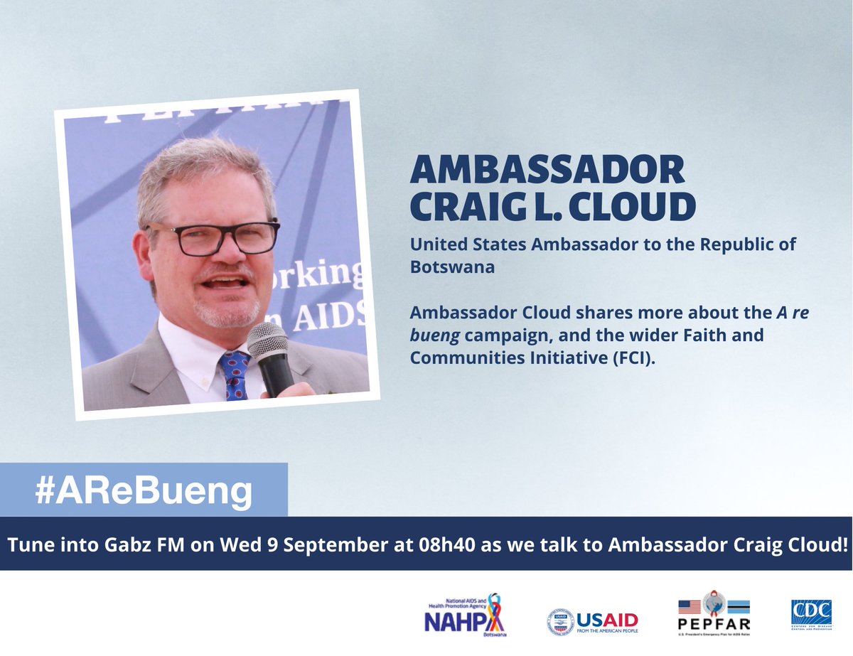 HotwirePRC's tweet photo. Tomorrow, in a very special segment, Ambassador Craig L. Cloud from the  @USEmbassyBW talks to us about #AReBueng and the importance of having conversations that matter. 

Tune into @Gabz_FM at 08h40! https://t.co/EnmB4MYJFS