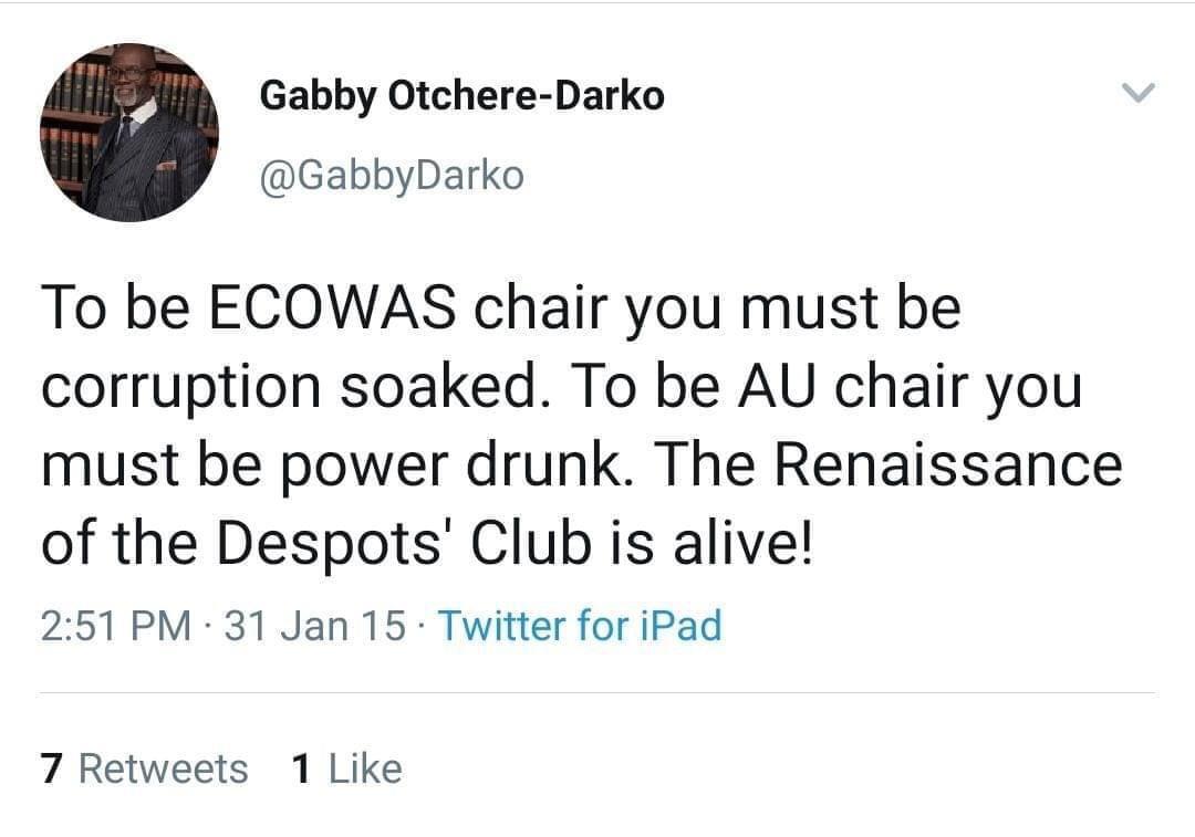 NatGTetteh's tweet image. I heard Akufo-Addo was elected Chair of ECOWAS yesterday? Must be nice. 
Gabby Otchere Darko has a message for him anyway...
#AkufoAddoIsCorrupt